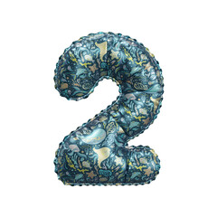 3D inflated balloon Number 2 with blue colored sea life themed children pattern