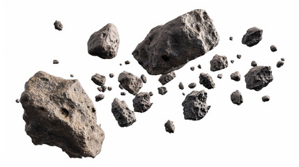 swarm of asteroids isolated on white background. Generative Ai