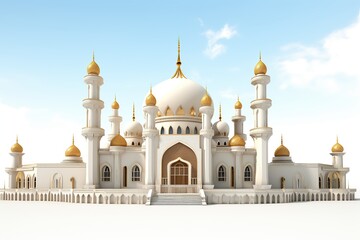 3D rendering of a mosque on white background, Ai Generated