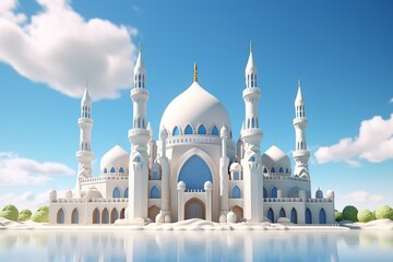 Fototapeta na wymiar Beautiful white Mosque, Ai Generated