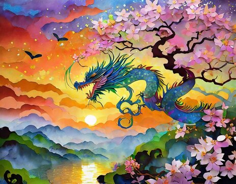 dragon in colorful landscape