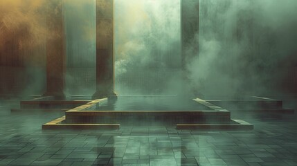 Abstract thermal hot springs scene with steamy podiums for spa treatments and wellness products