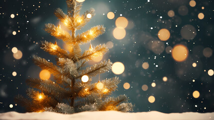 Fototapeta na wymiar Green Christmas tree branches in snow background