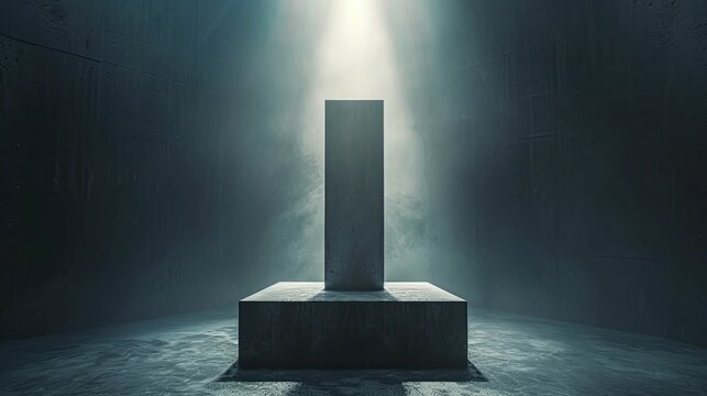 Dark abstract void with illuminated pedestal, creating mystery around new product launches.