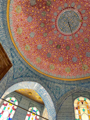 interior of the Topkpi palace in istanbul, with its colorful and impressive ceiling with its central vault, imperial palace of the ottoman empire
