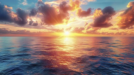 A radiant sunrise over the ocean unveils health and beauty product secrets. - obrazy, fototapety, plakaty