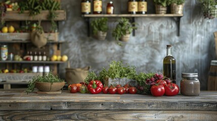 Rustic barn wood sets the scene for organic food displays, grounding in natural elements.