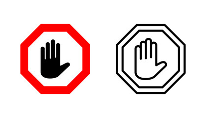 Stop icon set. stop road sign. hand stop icon vector