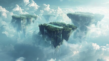 A surreal abstract landscape featuring floating islands, ideal for adventurous brand visuals. - obrazy, fototapety, plakaty