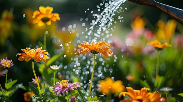 Watering growing flowers concept wallpaper background