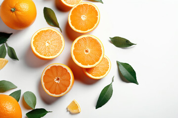 Cut oranges fruits on white background