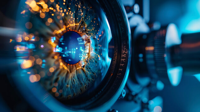 A closeup of a retinal scan being studied by AI algorithms for signs of early stage macular degeneration or other visionrelated diseases.