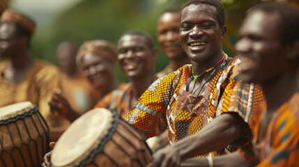 The lively rhythms of drums and other traditional instruments fill the air providing a contagious beat that invites everyone to dance along. - obrazy, fototapety, plakaty