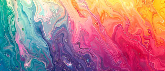 Fototapeta na wymiar A vivid, flowing mix of colors creates a visually enticing liquid art piece, with swirls and droplets that suggest movement and fluidity