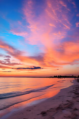 Bountiful Tranquility: A Mystifying Sundown View of a Serene Beach on a Tropical Island