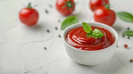 bowl of tomato ketchup isolated on a white background