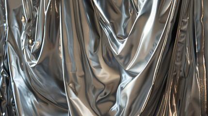 The artistic texture of silver fabric is enhanced by light reflections that create a beautiful and dynamic visual effect