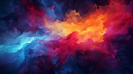 Fototapeta na wymiar Colorful Smoke Abstract Wallpaper blend of vibrant colors deep purples, bright reds, and intense oranges.