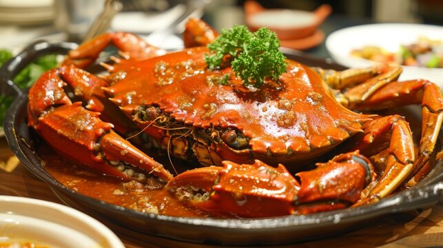 Singapore chili mud crab in in restaurant