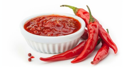 Sweet chili sauce in ceramic bowl isolated on a white background.Top view