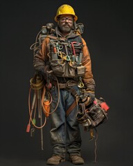 Handwerker mit all seinen Werkzeugen, Poster von einem Bauarbeiter