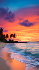Fototapeta na wymiar Bountiful Tranquility: A Mystifying Sundown View of a Serene Beach on a Tropical Island