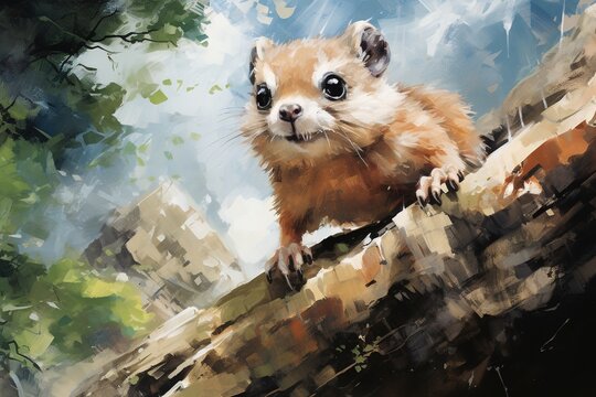 Cute squirrel in the river oil painting with Generative AI
