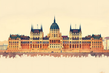 Fototapeta premium minimalist poster of the grand budapest hotel, white background