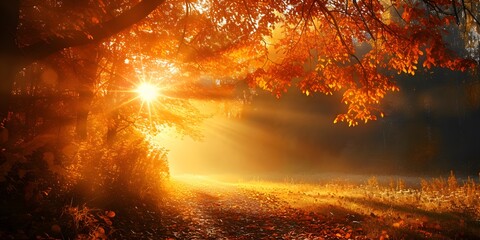 autumn morning atmosphere with sunbeams