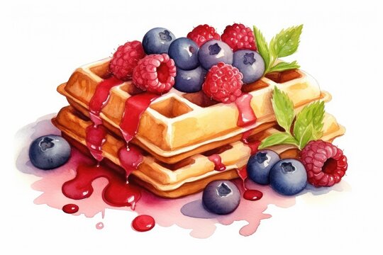 Waffles With Berries and Blueberries Painting