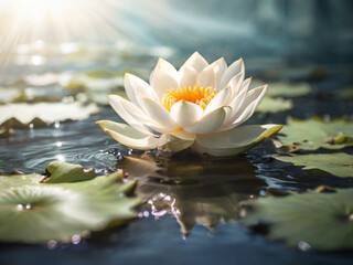 GENERATIVE AI A beautiful pink waterlily or lotus flower in pond