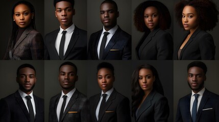 Vielfältige Gesichter afroamerikanischer Geschäftsleute für den Black History Month - obrazy, fototapety, plakaty