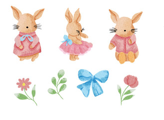 Cute Little Bunny in Dress Watercolor