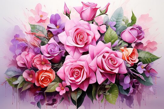 Bouquet Roses oil painting with Generative AI