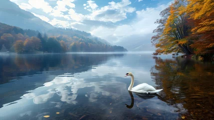 Fototapete Rund A swan on a like © Cho