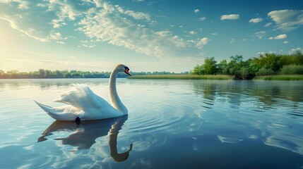 A swan on a like