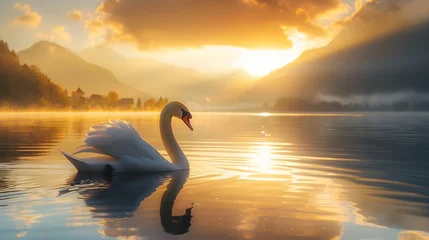 Fototapete Rund A swan on a like © Cho