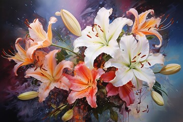 Beautiful bouquet Lily oil painting with Generative AI