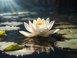 GENERATIVE AI A beautiful pink waterlily or lotus flower in pond