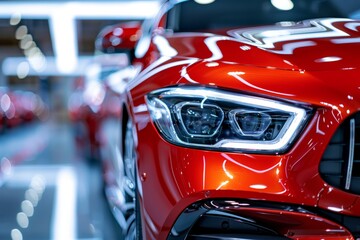 Close up of Red Luxury Car in Showroom
