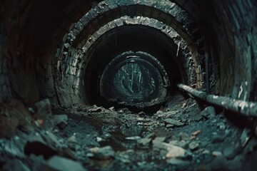 Dark Tunnel Filled With Rubble