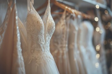 Elegant Wedding Dresses Hanging on Rack