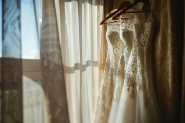 Wedding Dress Hanging by Window