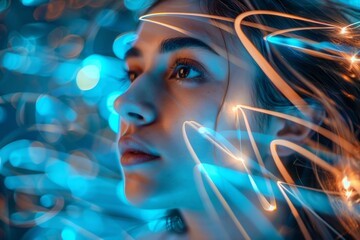 Woman Illuminated by Glowing Lights