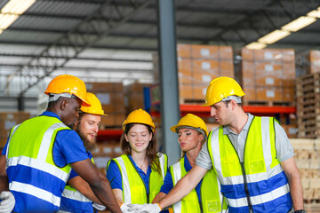 group worker factory men and women standing with confidence and success. people working in workplace of industrial heavy machine factory. young adult in career of industry of technology machinery.