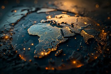 Close Up of World Map in Dark