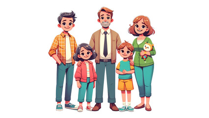 Happy Cartoon Family of Four illustration white background