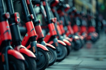 Row of Red and Black Scooters Parked Together