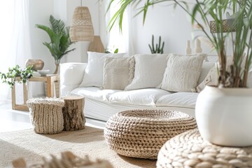 Bright White Living Room With Natural Wood Decor