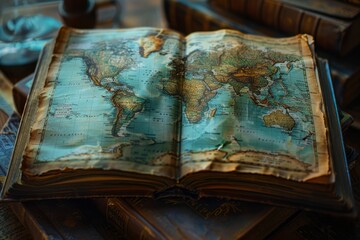 Fototapeta na wymiar Open Book Showing World Map